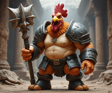 Arte de personaje de jefe villano de gallina.