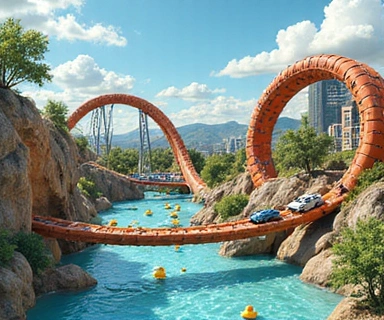 Pista de carreras inusual con elementos interactivos.